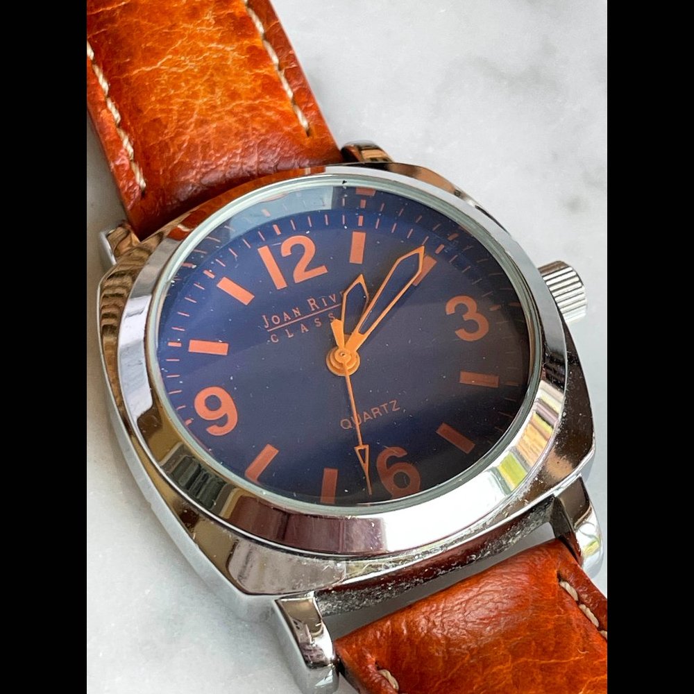 Leather Band Joan Rivers Vintage Wrist Watch w/ Large Face Dial - Gorgeous!